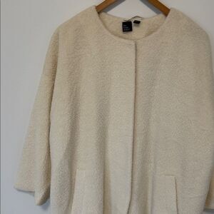 Eileen Fisher Fine Wool Alpaca Round Neck Coat Cream White SzL